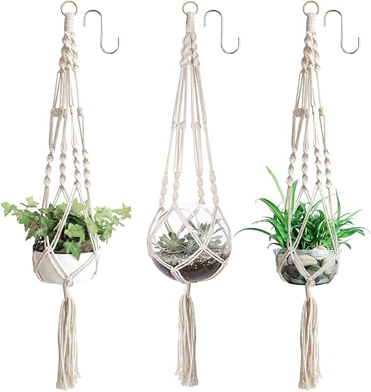 3 Pack Macrame Plant Hanger Indoor Outdoor with 3 Hooks 105cm Plant ...