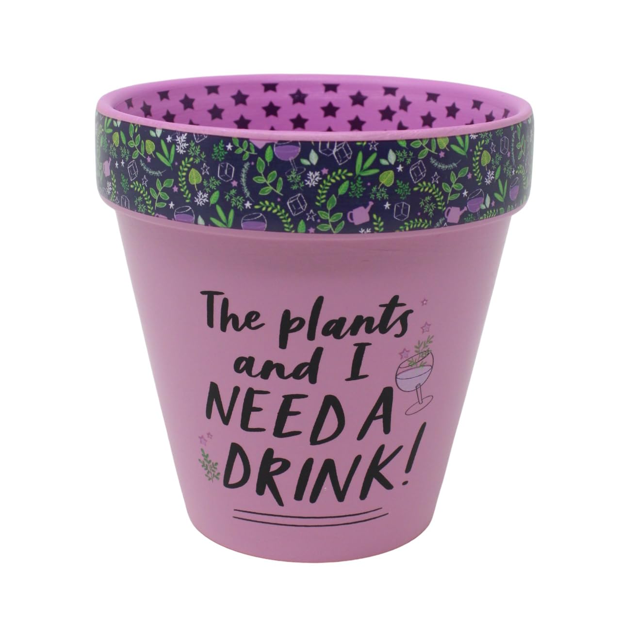 WPL Gifts Love Plants Small Flower Planter Pots - Fun Quotes & Humour in Pastel Colours - with Optional Coaster Add On - Perfect Floral Home Decor (The Plants And I Need A Drink)