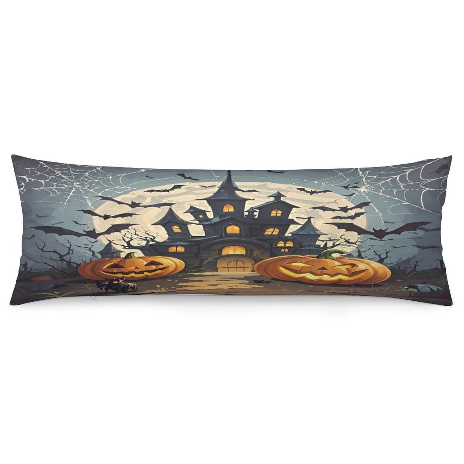 Pumpkin Lantern Castle Pillowcase Decorative Long Body Pillow Case Soft Breathable Body Pillow Cover Modern Large Pillowcase Cute Body Pillow Pillowcases for Bedroom Couch 18.9 X 53 Inch