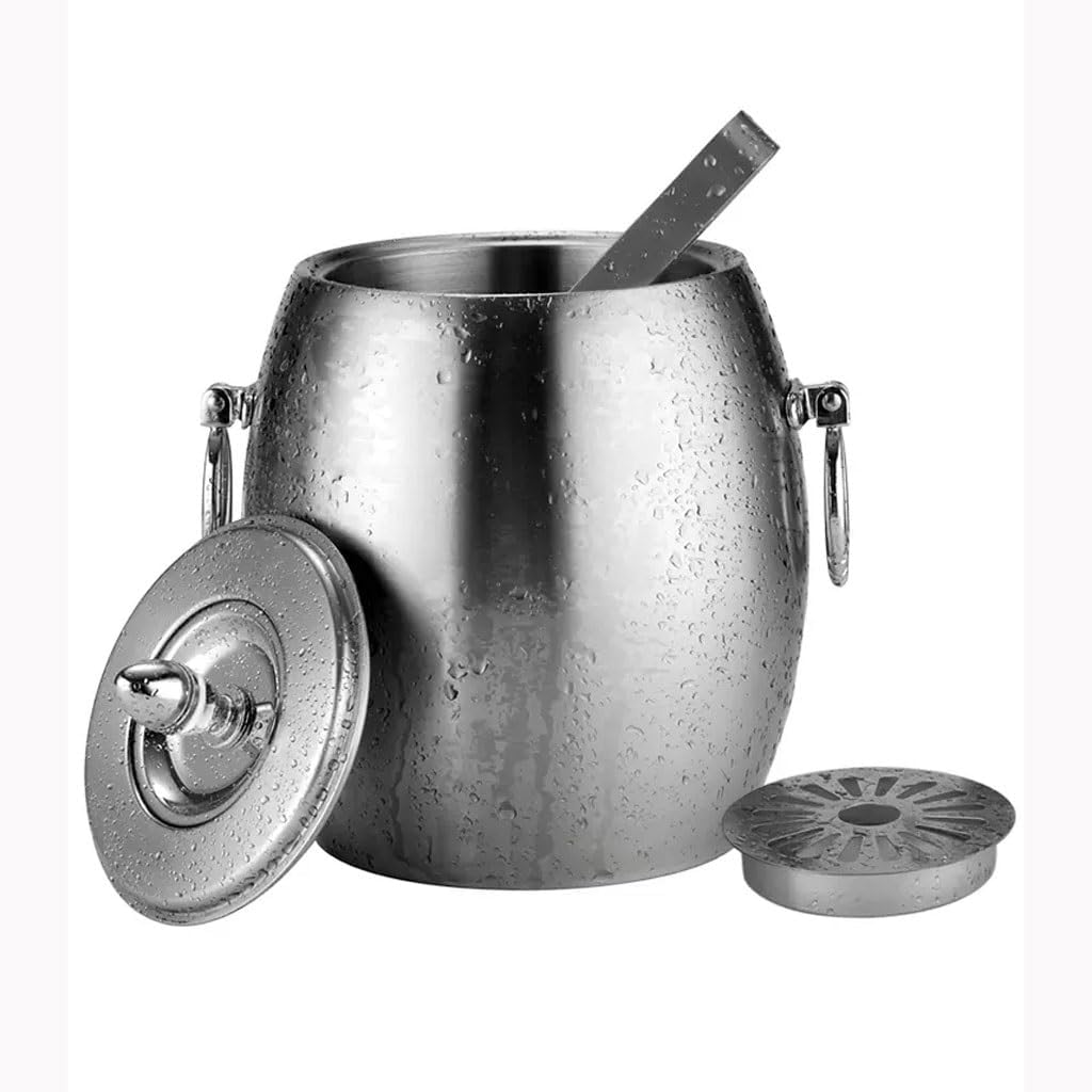 Ice Bucket Stainless Steel Double-layer Ice Bucket Bar Tool Cold Beer Barrel Champagne Ice Wine Bucket Commercial Ice Bucket Ice Buckets For Parties(2L)
