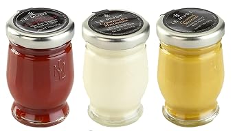 Le Must Premium Glass Condiment Assortment Mini Jars Le Must Ketchup, Yellow Mustard, Mayonnaise Pack of 3