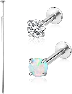 Flat Back Earrings for Women, Helix Tragus Conch Piercing Jewelry, Implant Grade Titanium Earrings, Threadless Nose Studs 18g, Hypoallergenic Cartilage Earring Stud Gold