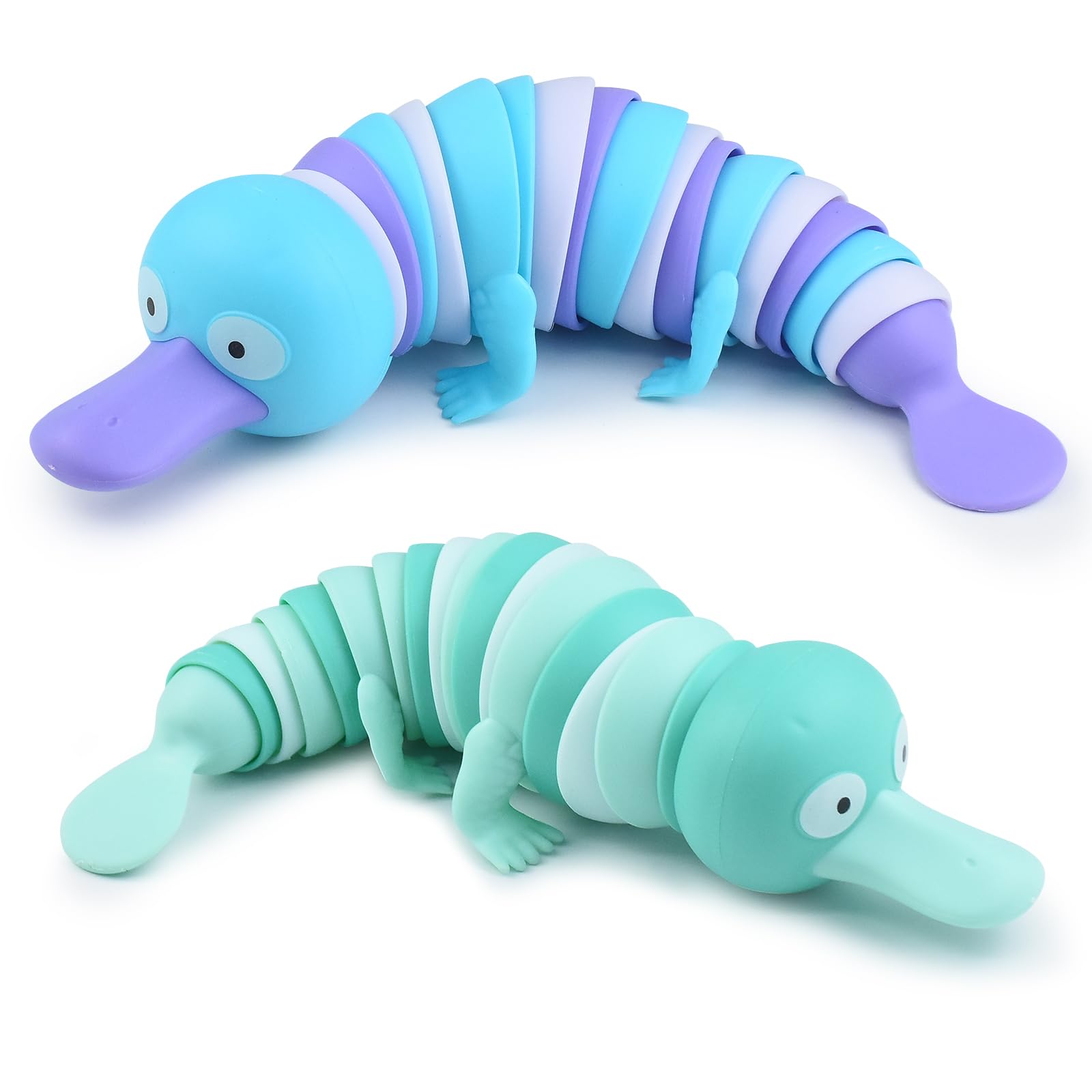 MEIEST 2 PCS Fidget Platypus Toys for Adults,3D Articulated Caterpillar Sensory Stress Relief Flexible Hand Toy, Ideal Party Favor Colorful Office Desk Toys