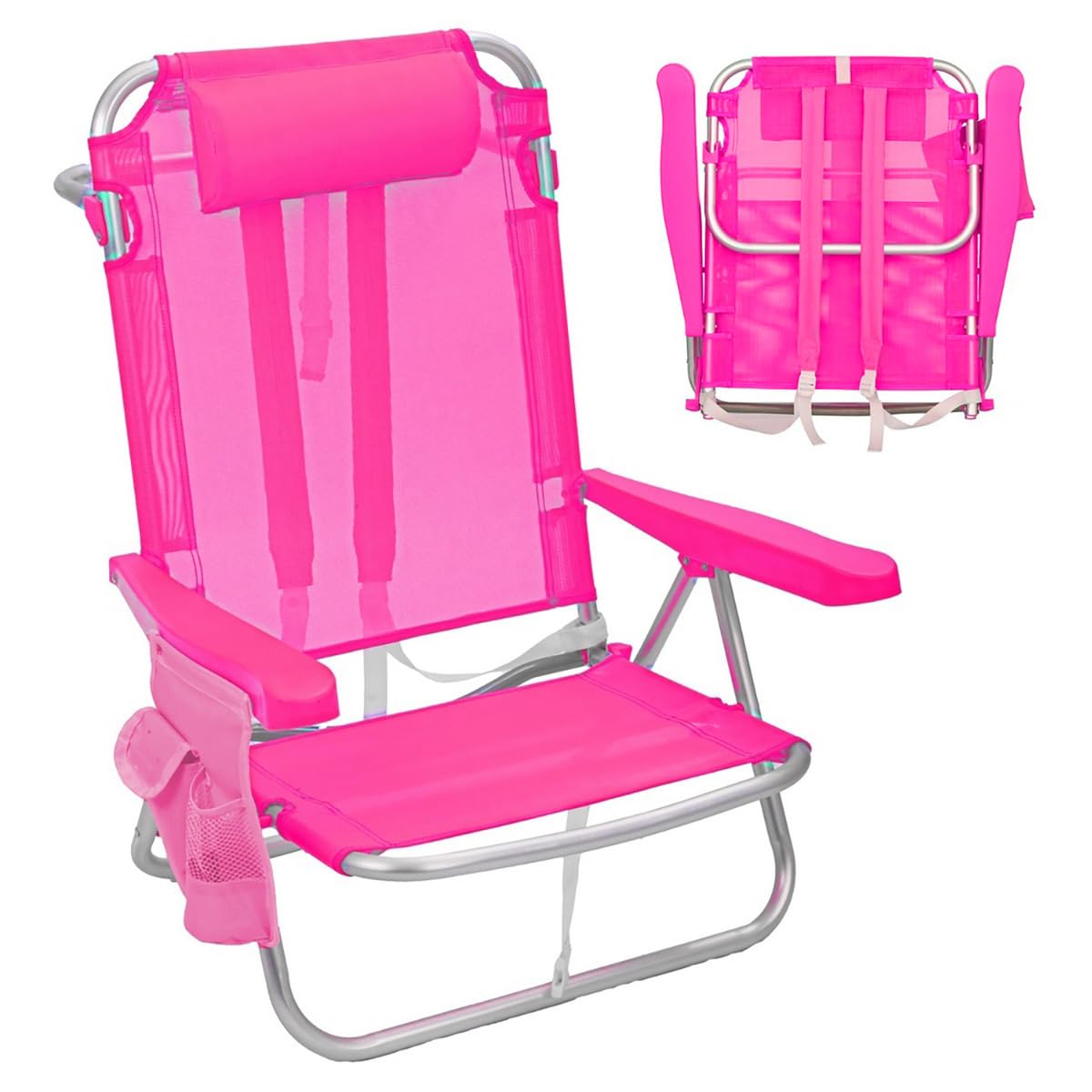 LOLAhome Silla Playa Mochila de 4 Posiciones de Aluminio y textileno Rosa Fucsia de 61x47x80 cm