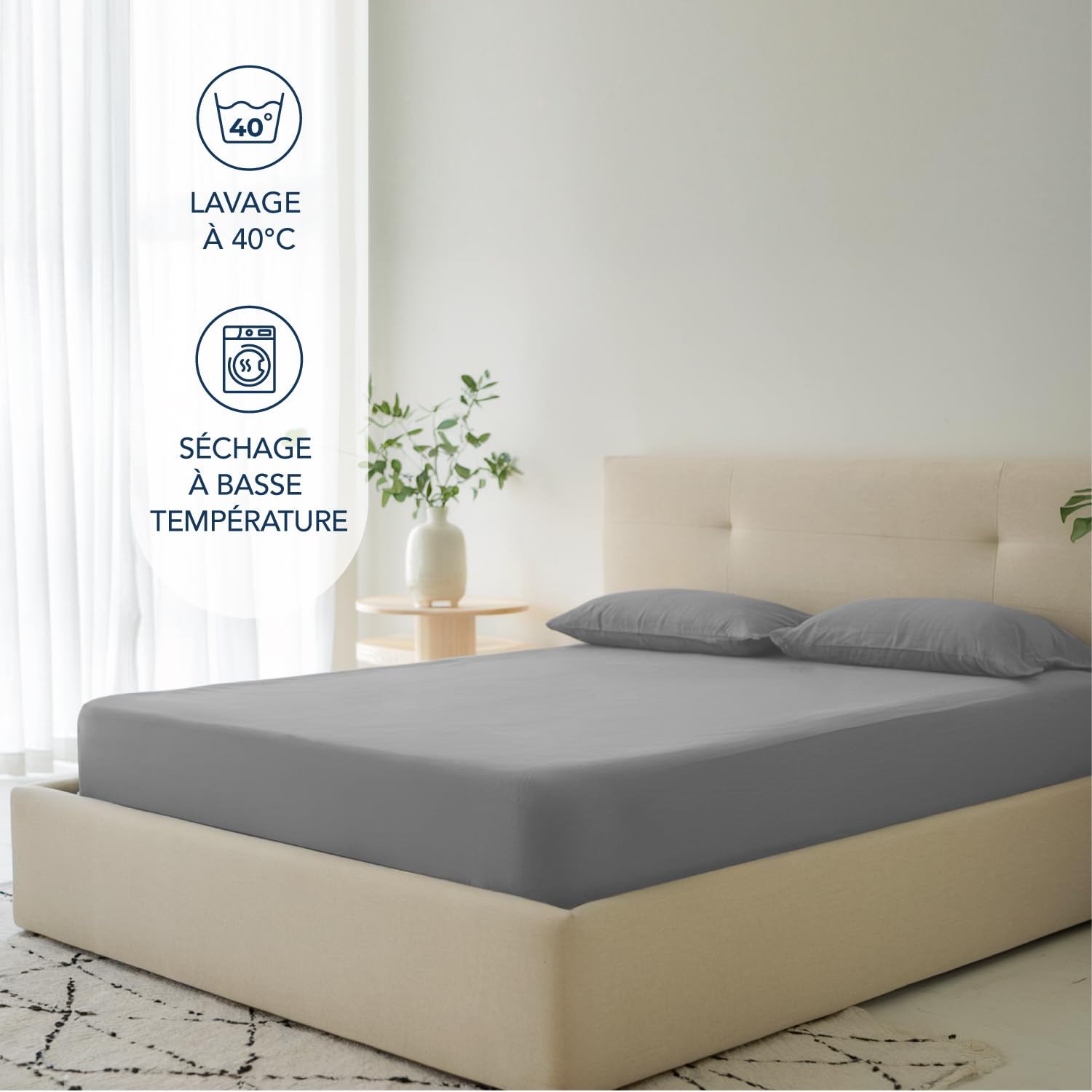 Dreamzie Drap Housse 140x190/200 Bonnet 35 cm Microfibre Anthracite Certifié Oeko TEX