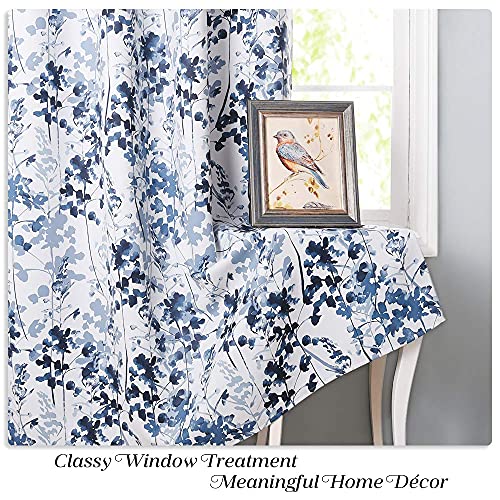 Kgorge Blackout Curtains & Drapes Boho Home/Office Artistic Decor With Vivid Watercolor Floral Painting Thermal Insulated Energy Efficient Shades For Bedroom Living Room (Blue, W 52" X L 84", 1 Pair) #TOP6