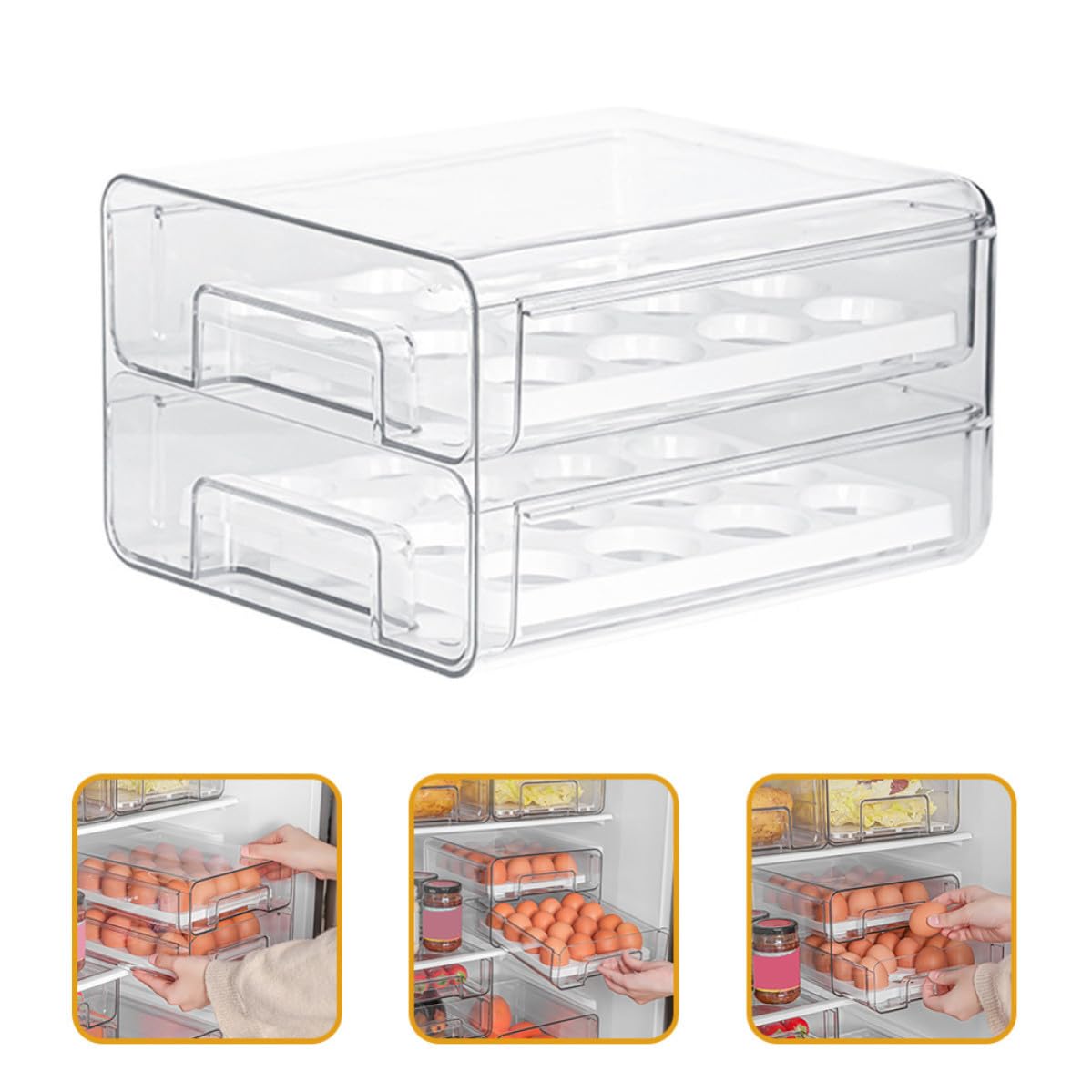 Bandeja de Huevos para Refrigerador de Doble Capa, 32 Compartimentos | Cajón Deslizante, Pet Transparente, Ventana de Ventilación, Organizador Huevos Frigorifico