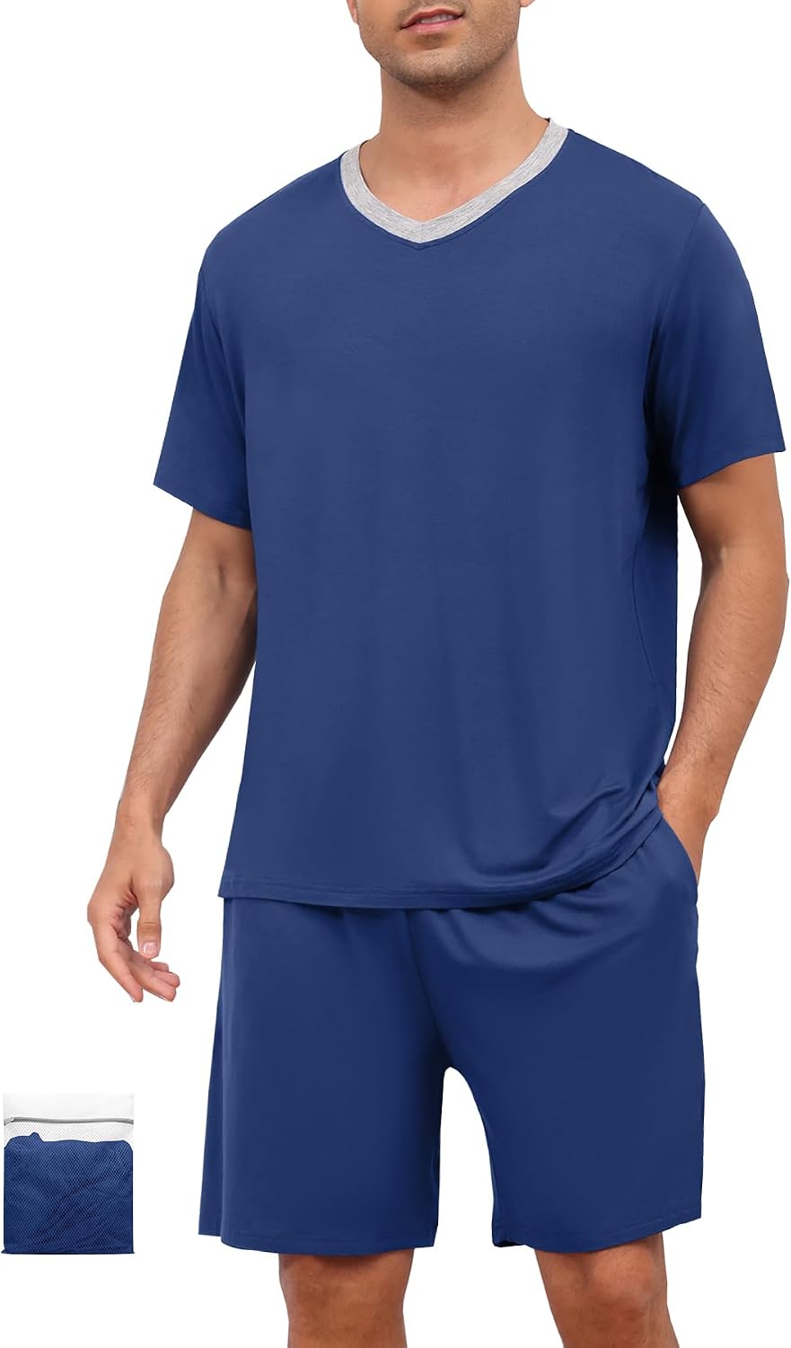 Mens Pajamas Set Modal Soft Pajama Short Set Short Sleeve Pjs Sleepwear 2 Piece Lounge Set With Pockets S-3XL