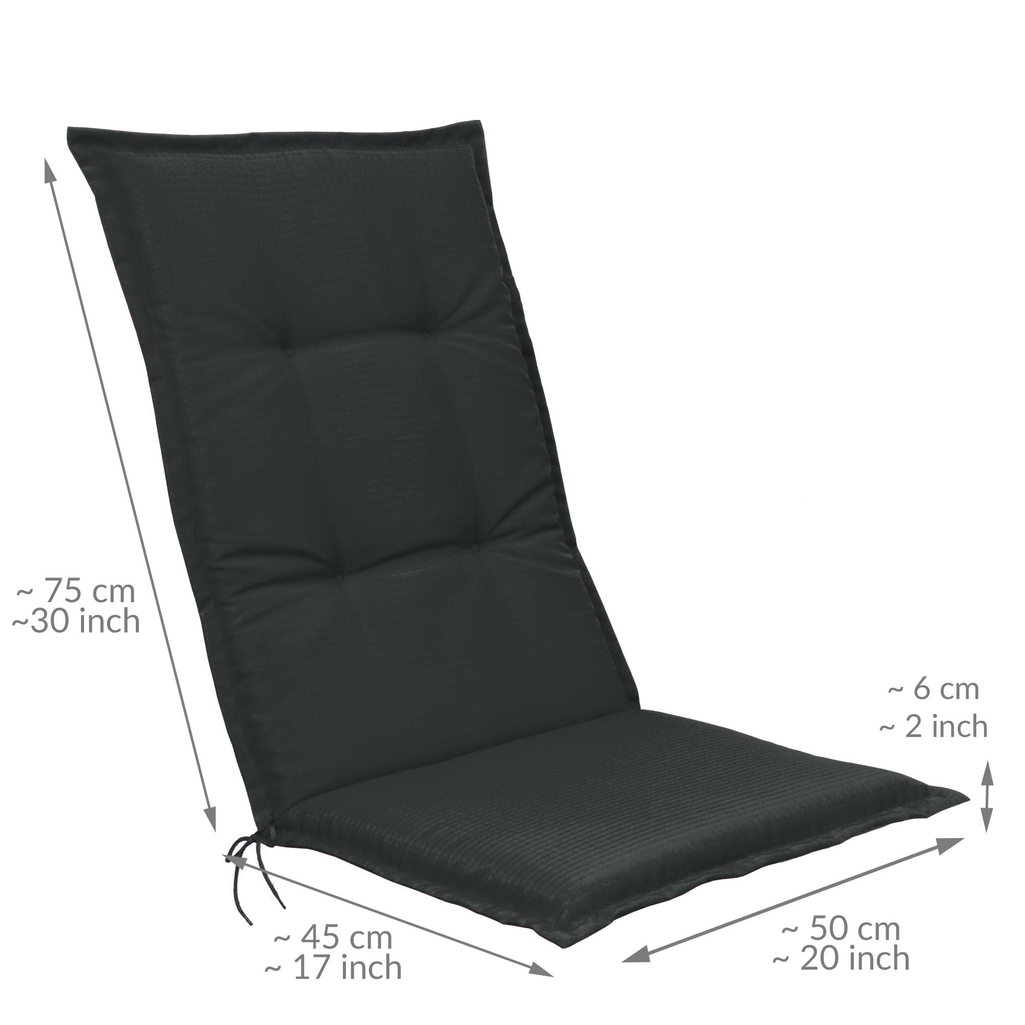 Beautissu Set de 2 Cojines para Sillas de Jardín con Respaldo Alto Tumbonas | 120x50x6cm Gris Grafito para exterior almohadillas para tumbonas mecedoras o sillones acolchado asiento cojin Base HL