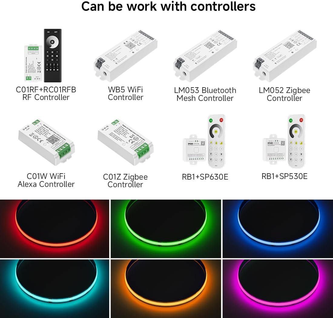 COB Purple LED Strip Light DC24V Flexible High Density Uniform Bright 480LEDs/m Strips 16.4FT CRI90+ 8MM Width Dimmable COB LED Tape for Cabinet Indoor Decor(No Adapter/Controller)