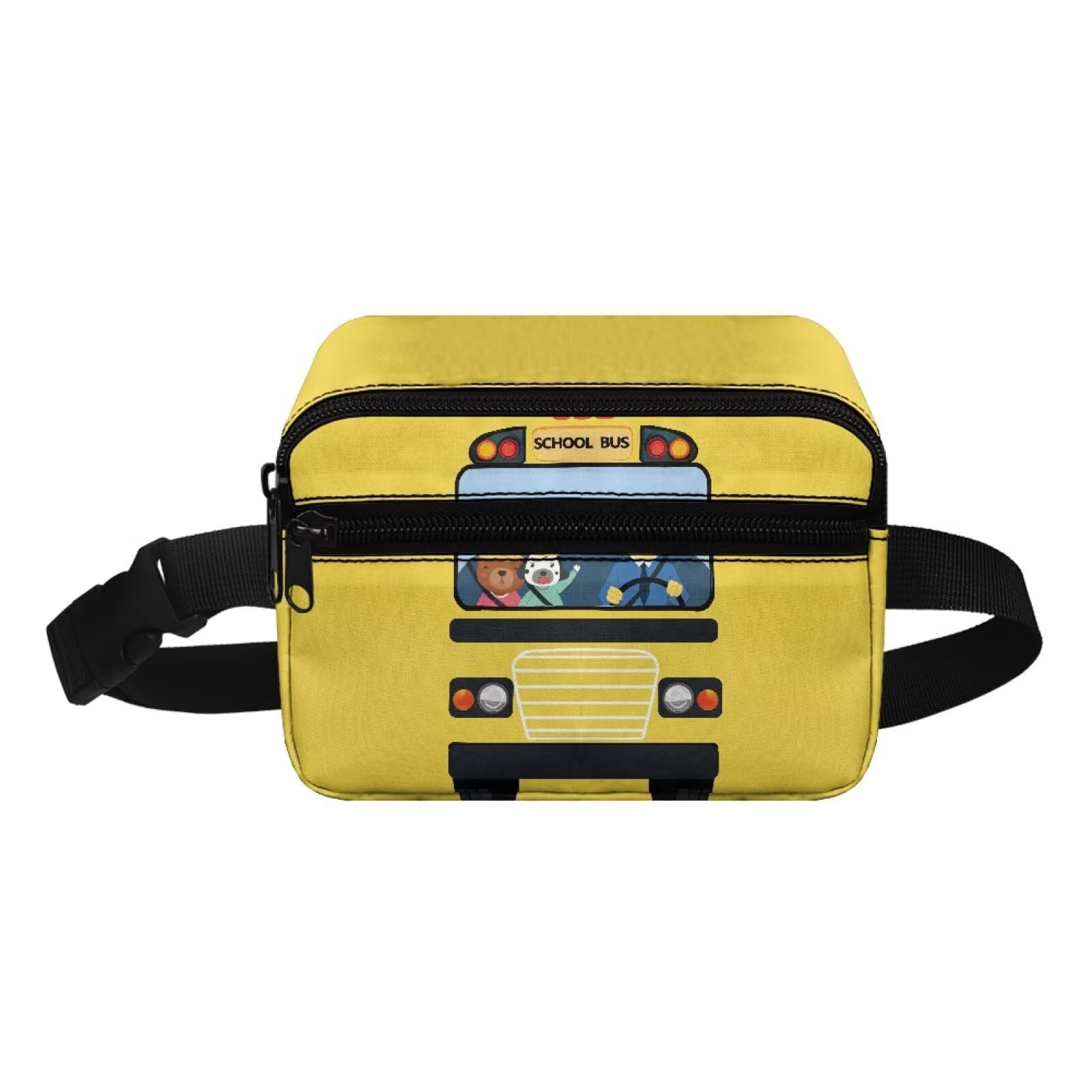 Glkyslehks School Bus Boy Fanny Pack for Kids 6-8 Lightweight Fanny Pack for Boys 12-14 Novelty Casual Stuff Pouch with Zipper Small Chest Bag Easy to