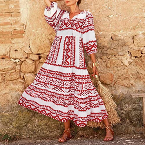 Robe ample imprimé boho avec demi manches légères et col en bretelles ajustables - 2