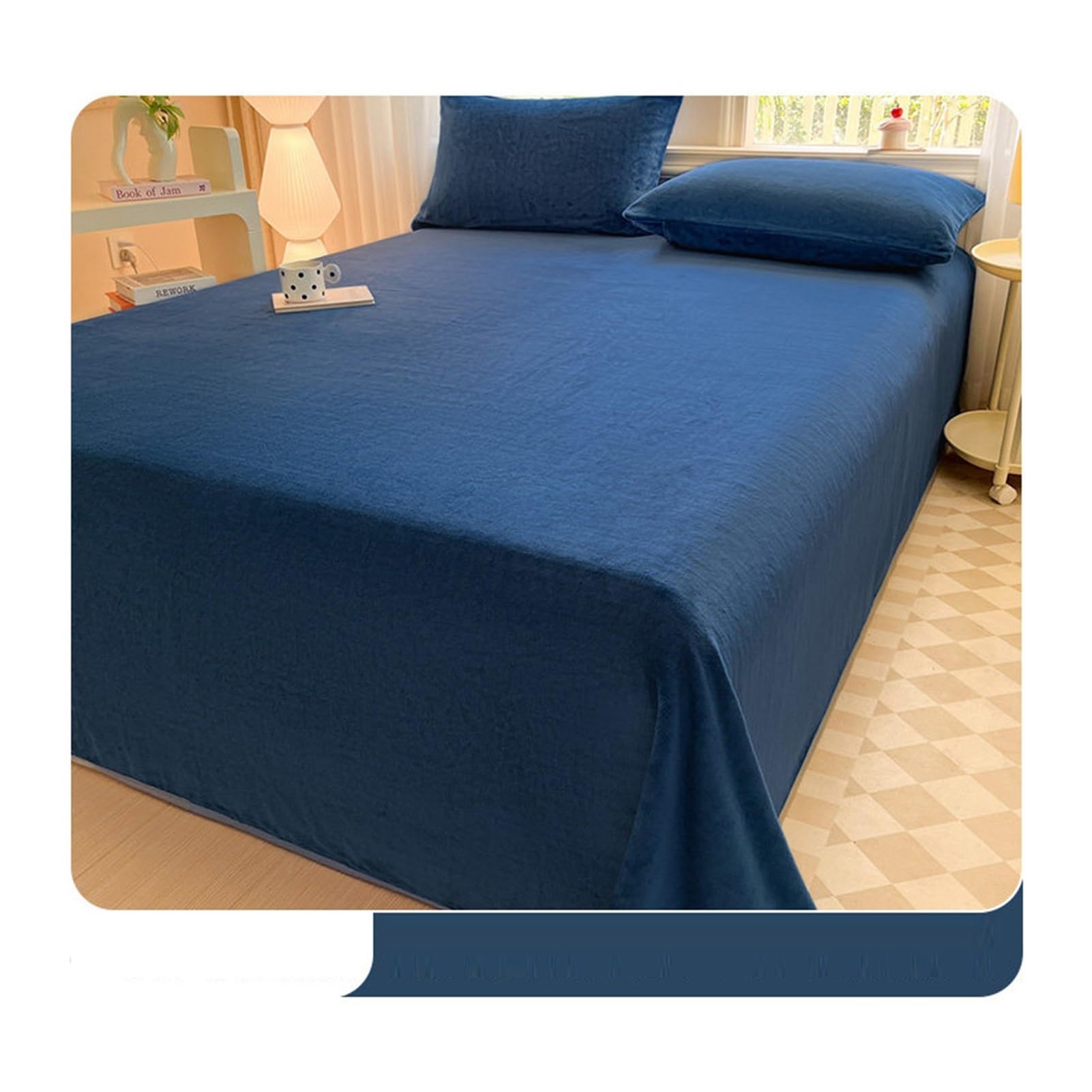 Weiches Plüsch Flanell Bettlaken 200x230 230x250 Kuschelig Warmes Betttuch Flauschiges Samt Fleece Laken ohne Gummizug for den Herbst und Winter(Navy Blue,200x230cm+48x74cm x2)