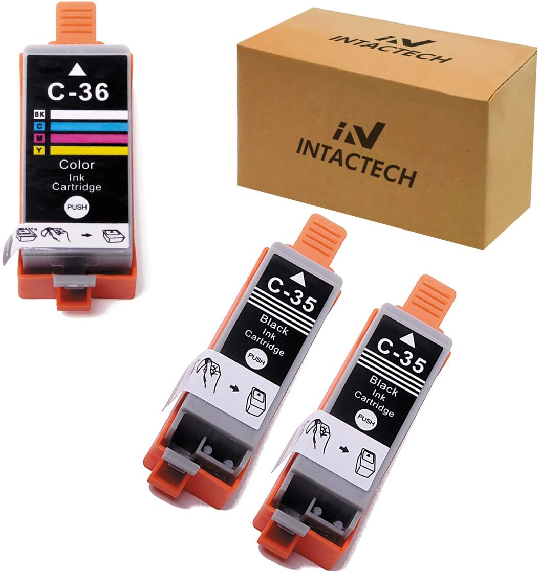 Intactech Compatible with Canon PGI-35 & CLI-36 Ink Cartridges (2 Black / 1 Color, 3 Pack) Color Set Pixma iP110 iP100 Ink Use for Canon PIXMA iP110 iP100 mini260 mini320 Printer