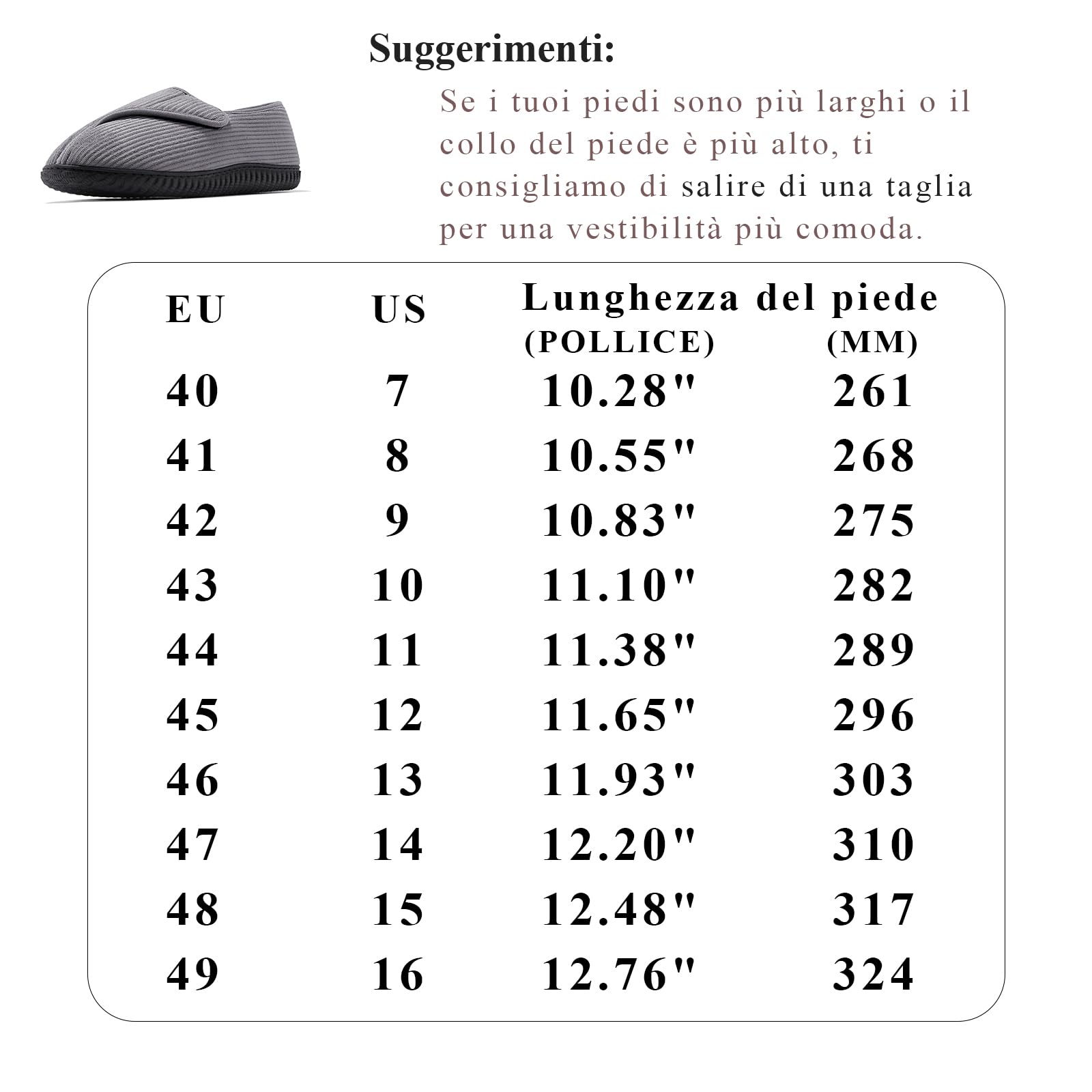 Git-up Pantofole da casa per Uomo Confortevole e Antiscivolo Calde Ciabatte con Soletta Memory Foam Pantofole Regolabili diabetiche per Edema Piedi, Grigio 9