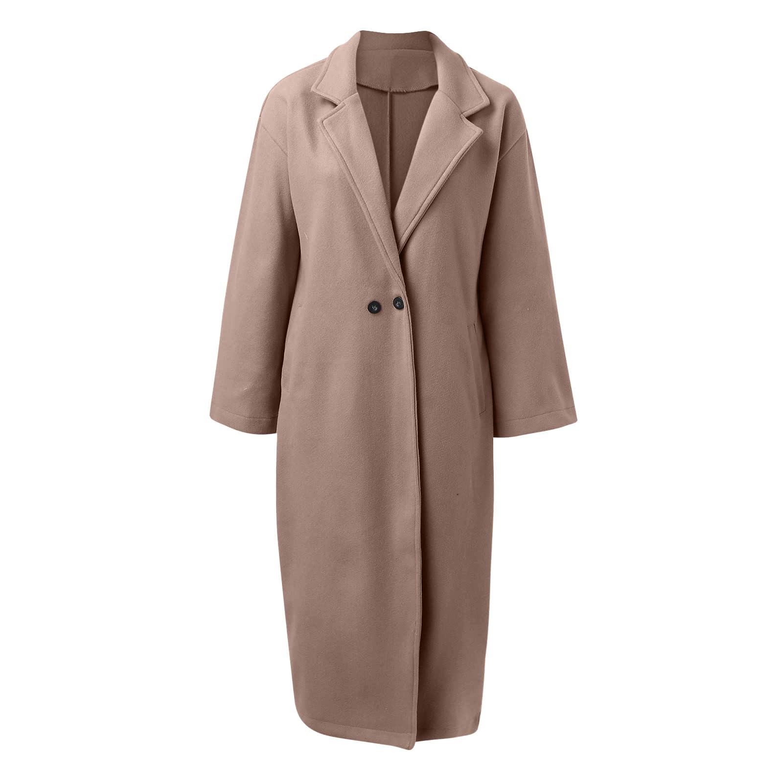 Masrin Trenchcoat Damen Lang Winterjacke Zweireihiger Windjacke Mantel Elegant Einfarbige Wolljacke Umlegekragen Langarm Wintermantel Wollmantel Übergangsjacke Business Arbeitsjacke Windbreaker S-3XL