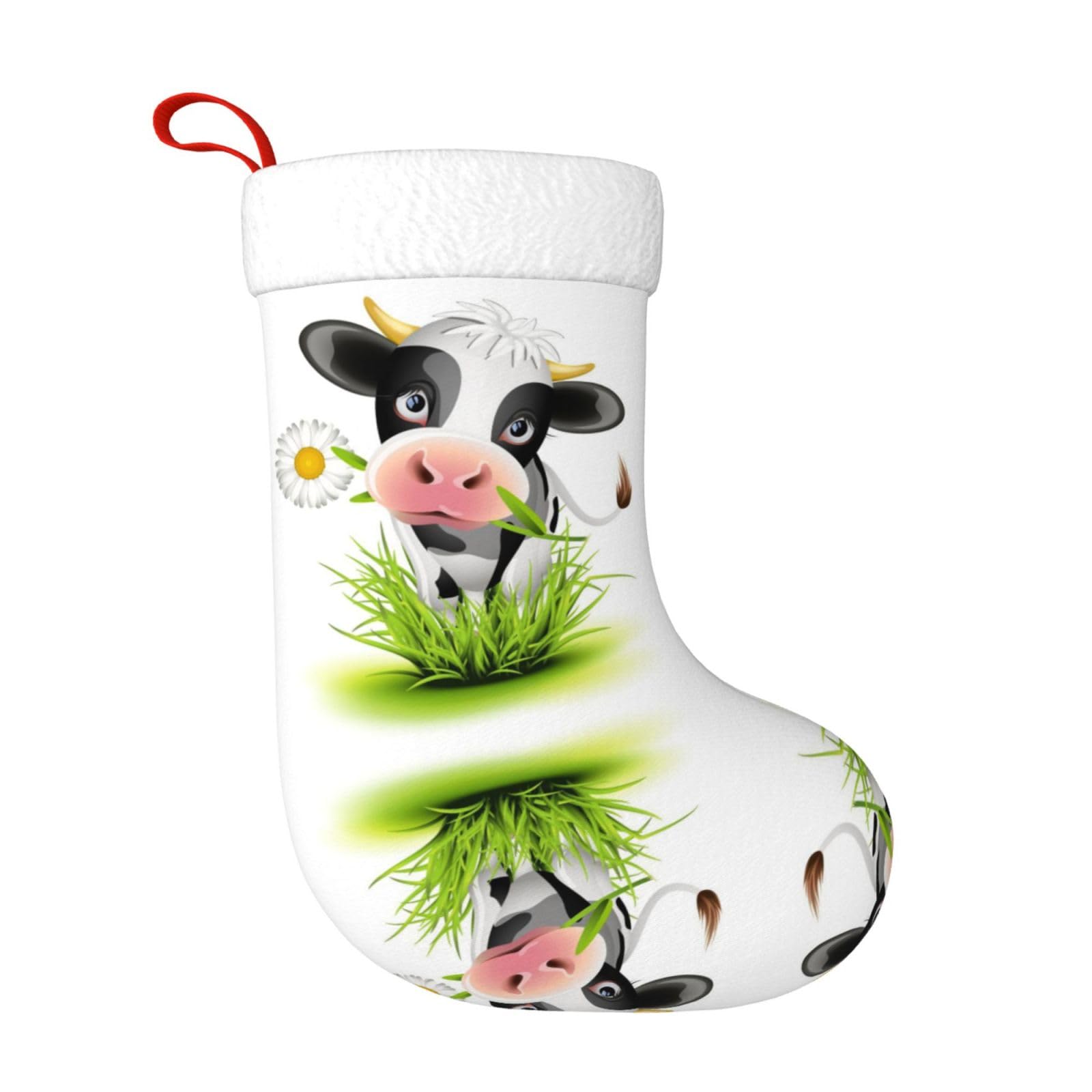 Hahafu Black Cute Cow Personalised Christmas Stocking Large Print Fluffy Hanging Socks For Christmas Decorations