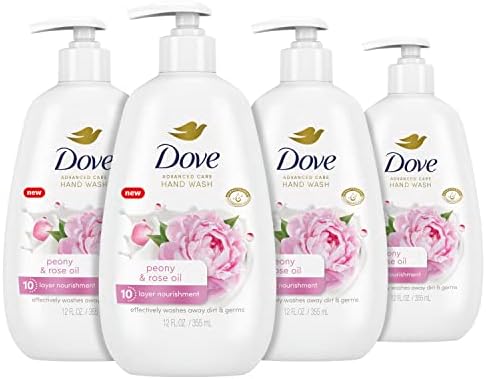 Dove Advanced Care Hand Wash Peony & Rose Oil 4 Count for Soft, Smooth Skin, More Moisturizers Than The Leading Ordinary Hand Soap, 12 oz