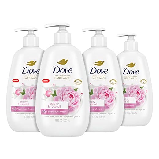 Dove Advanced Care Hand Wash Peony & Rose Oil 4 Count for Soft, Smooth Skin, More Moisturizers Than The Leading Ordinary Hand Soap, 12 oz