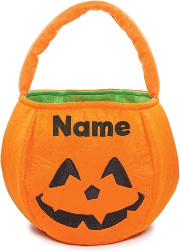 Miniatura 3 de Halloween Trick or Treat Bucket Bag Nombre personalizado bordado en cesta de dulces de felpa para niños