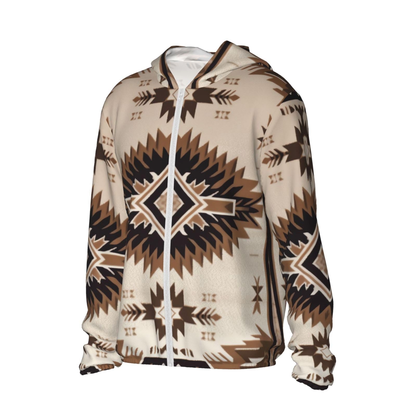 UPF 50+ Light Jacket Full Zip Sun Protection Hoodie for Women Men Long Sleeve Native American Sun Shirts Black