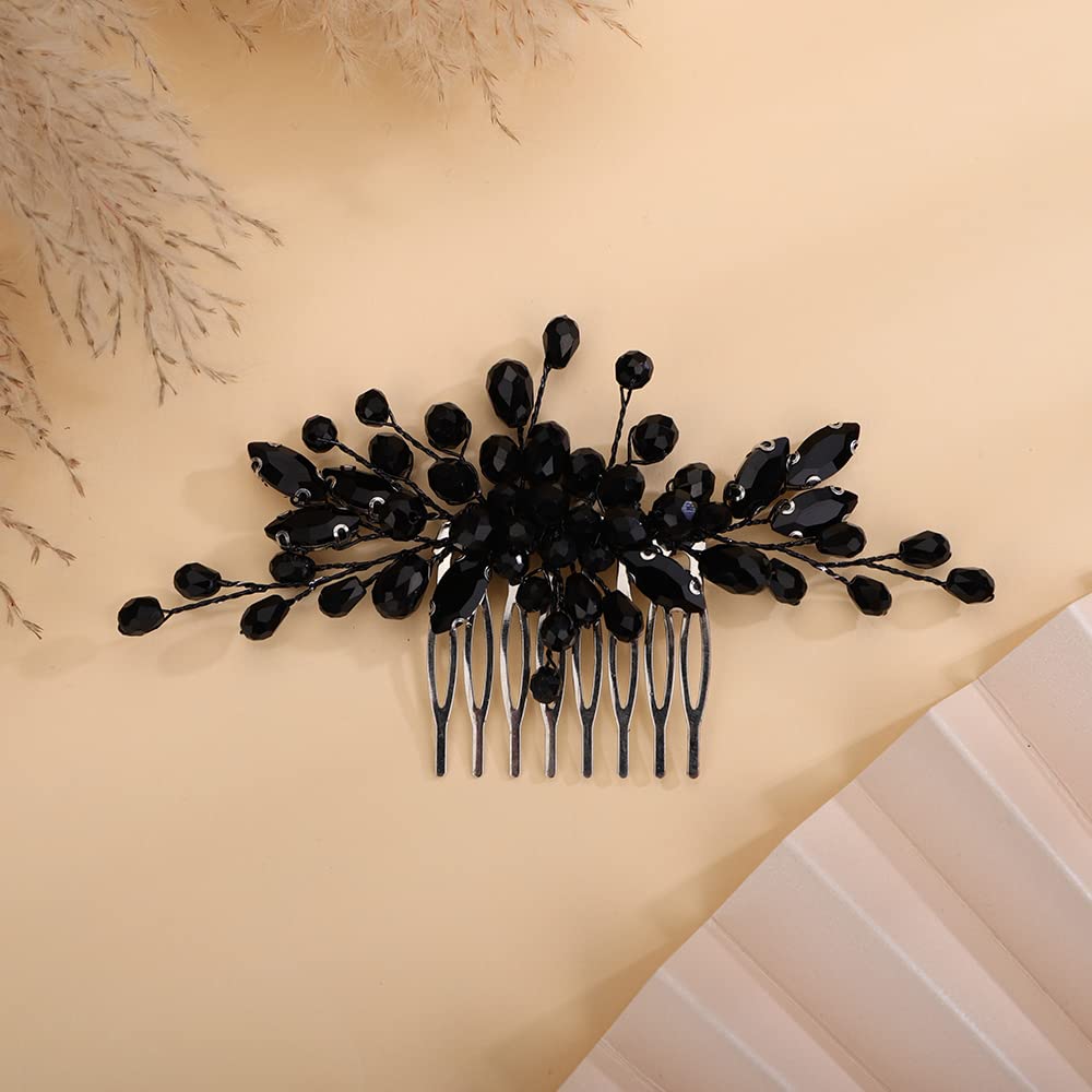 Kercisbeauty Dainty Handmade Black Rhinestones Beads Hair Comb for Women Girls Wedding Party Halloween Black Hair Accessories - Image 4