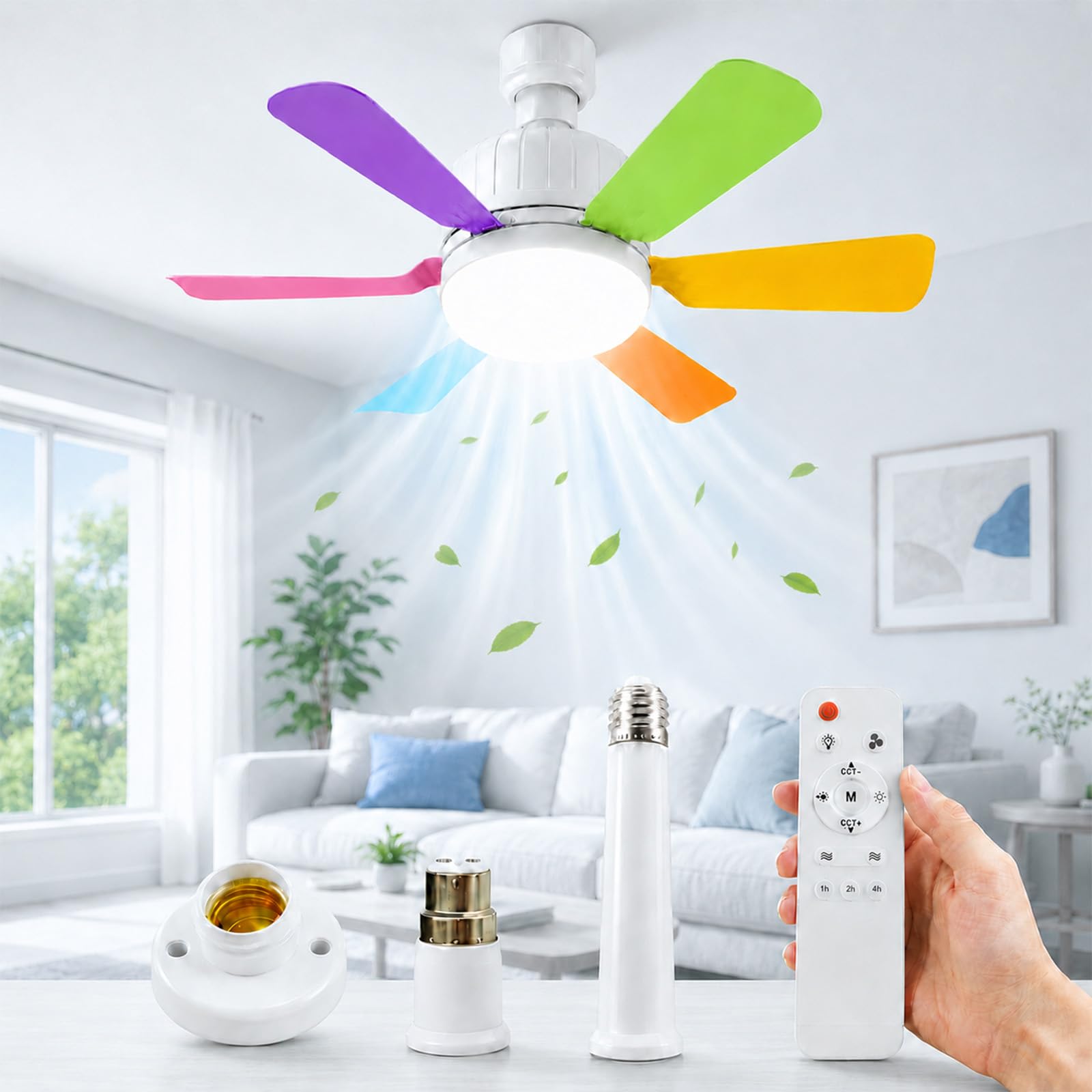 Ceiling Fans with Lights and Remote, 40w Led Ceiling Fan Light Bulb Bayonet Fitting B22/E27, 52cm Quiet Fan Lights Ceiling for Bedroom, Light Bulb Fan Ceiling with Timer for Living Room，Colorful