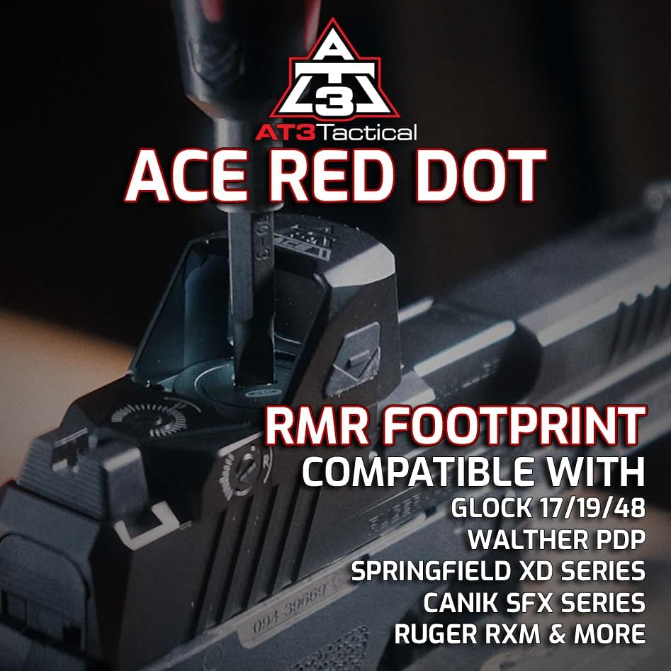 AT3 Tactical ACE 3 MOA Red Dot Sight w/Shake-Awake and Auto-Brightness - RMR Footprint (Red or Green Dot Available)