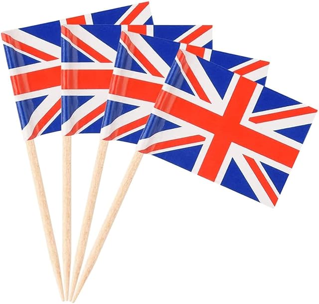 SHATCHI Union Jack Toothpicks British Sandwich Flags Food Cup Cake Cocktail Sticks Picks Tableware Party Supplies Pub BBQ Royal Event Décor, 50pcs
