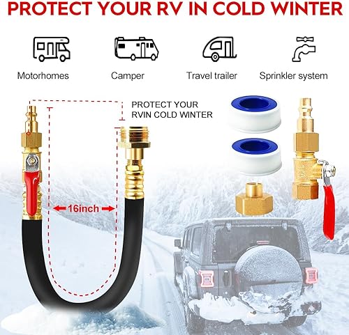 Miniatura 4 de Kit de invierno para autocaravana, kit de aspersión de 16 pulgadas con válvula de cierre, compresor de aire, enchufe de conexión rápida, adaptador