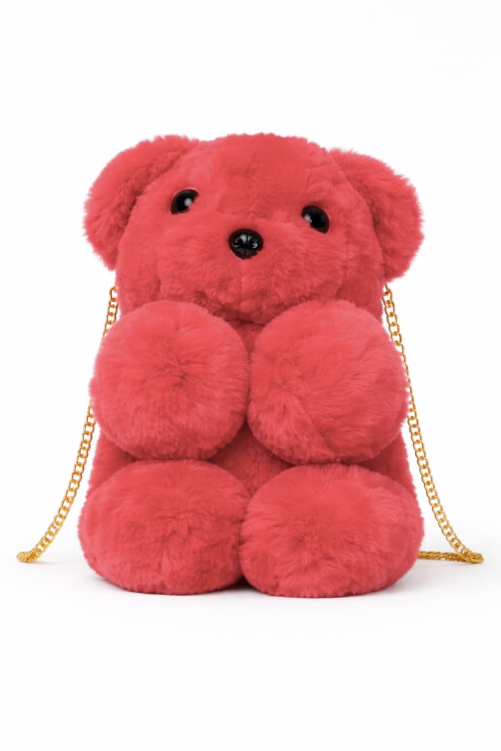 Cute Teddy Bear Plush Sling Bag For Kids & Girls with Chain Strap, Soft Faux Fur, Zipper Closure, Compact Storage for Phone Wallet Essentials (Red)-image-18