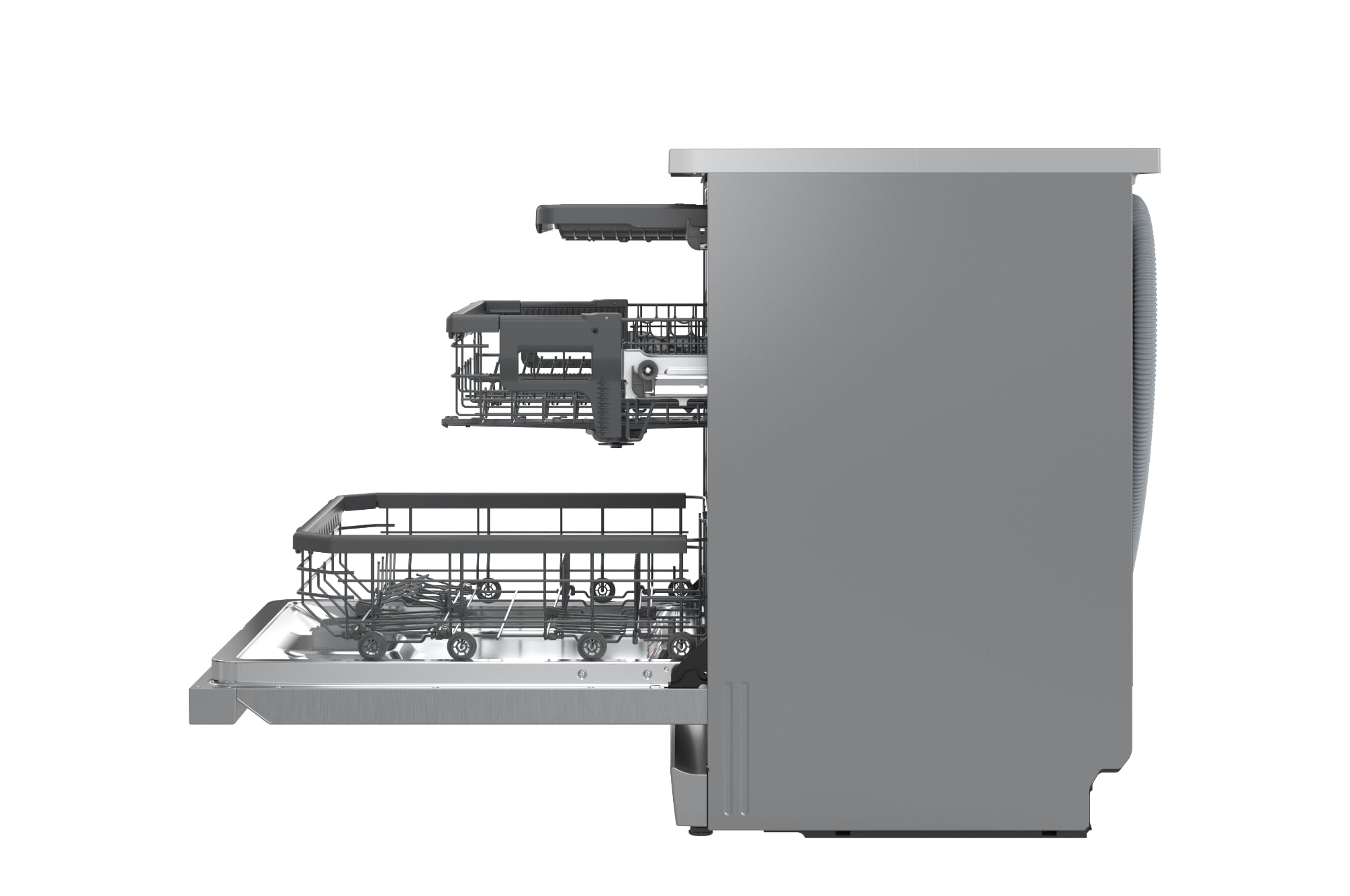 LG DF375HVS Lavastoviglie Libera Installazione Classe A, 14 Coperti, Lavaggio a Vapore TrueSteam, LED Esterno, Sistema QuadWash con 4 Bracci Irroratori, Serie 5, Auto-Apertura, 43dB, Wi-Fi, Grigia
