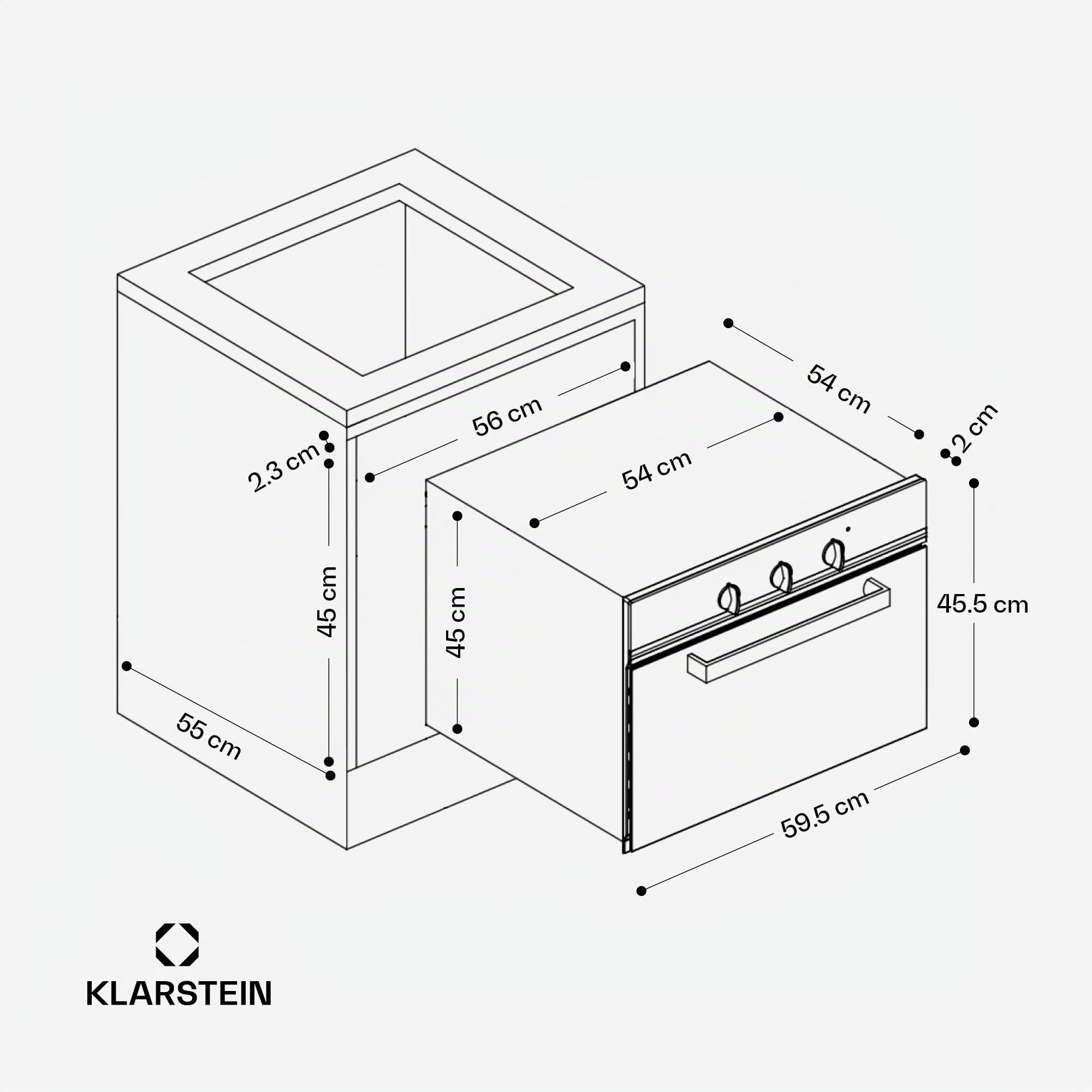 Klarstein SpaceSmart - Forno da Incasso, 41L, 8 Funzioni, Pulizia a Vapore, Timer Digitale, Forno Elettrico Ventilato, Sportello a Doppio Vetro Rimovibile, Classe Energetica A, Design Compatto