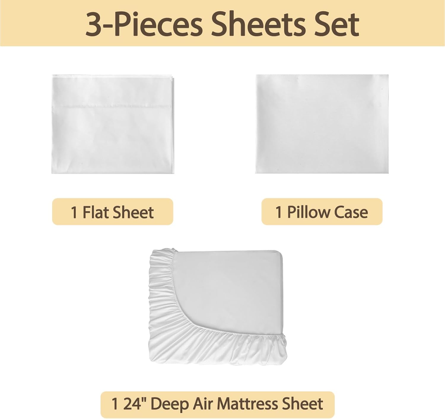 Air Mattress Sheet Set Twin Size,3 Piece Deep Pocket Bed Sheet Set for 16-24 Inch Air Bed,Easy Inflate Access,Perfect for Guest Room, RV, Camping,White - Image 2