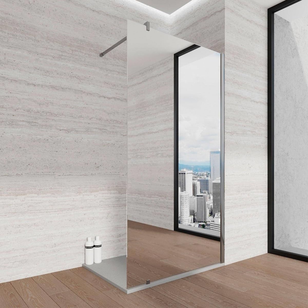 Parete Doccia WALK IN vetro SPECCHIO 8mm H 200 cm anticalcare reversibile (100 cm)