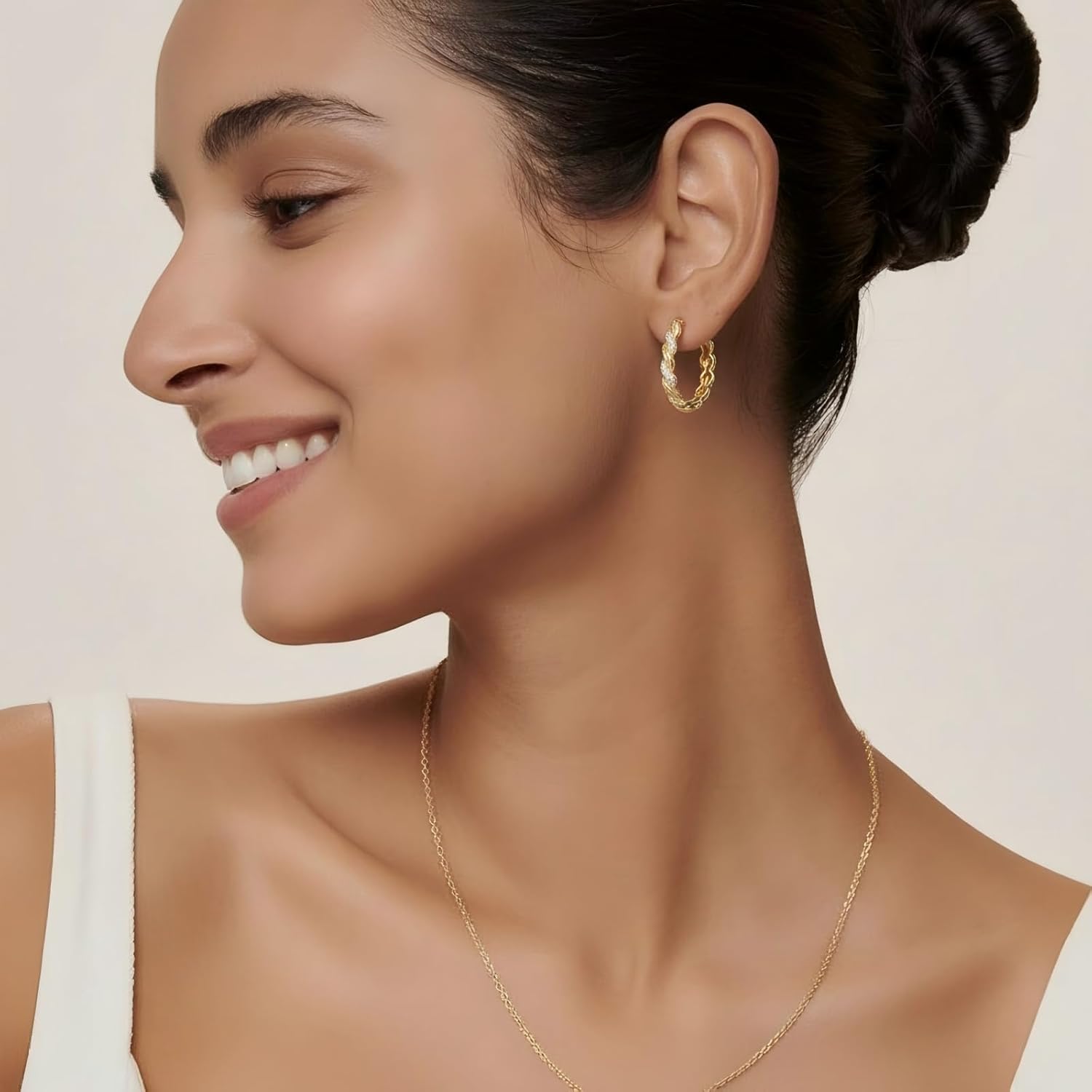 Gold Hoop Earrings 14K Gold Earring for Women Twisted Design with Sculpted Texture Hoops Earring for Womens Minimalist Diamond Earring Gift Jewelry 25mm - Image 2