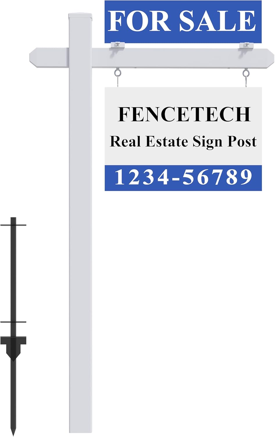 5.3ft Vinyl PVC Real Estate Sign Post, Realtor Yard Sign Post, 36" Arm Holds Up to 24" Sign - White (No Sign) White 5.3ft