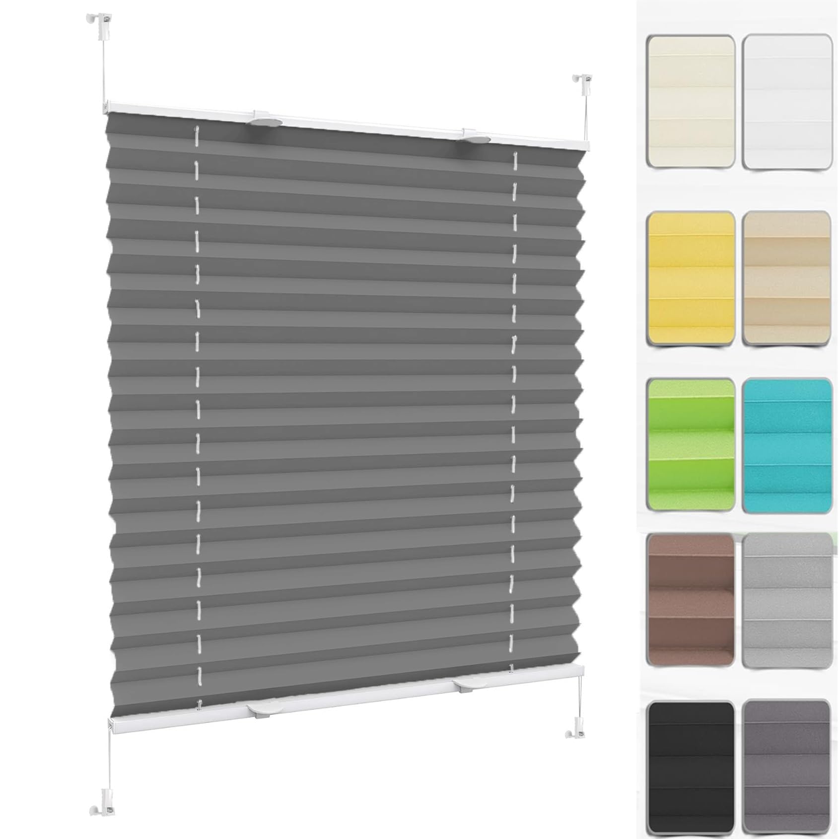 Stick on Blinds for Windows with Clips 24 x 60 cm (W x H), No Tool No Drill Shades Top-Down Bottom-Up, Temporary Blinds Window Blind Curtain, Pleated Window Blinds, for Window Door, Grey