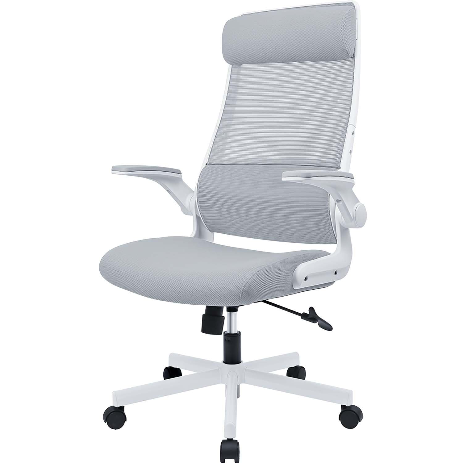 MELOKEA Silla de Oficina Ergonómica, Silla de Escritorio 200 KG con Reposacabezas Ajustable, Reposabrazos Abatibles, Soporte Lumbar Ergonómico, Malla Transpirable, Cumple con la Norma En 1335, Gris