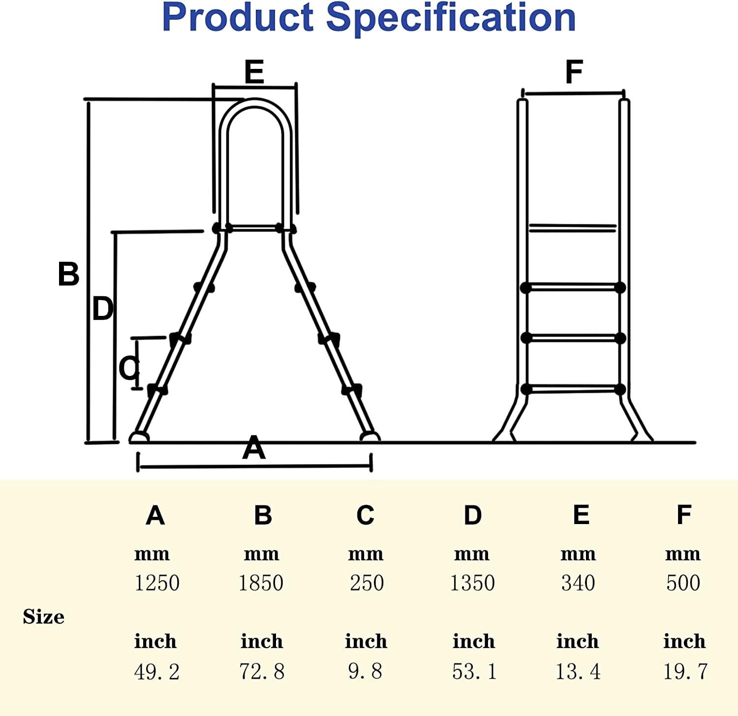 Toboganes de piscina de doble cara para piscinas elevadas Escalera de 53'' para piscinas elevadas, escalera antideslizante de 4 escalones para piscinas elevadas, escaleras de acero inoxidable para p