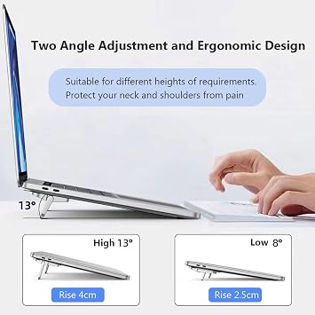 2PCS Metal Mini Foldable Laptop Stand, Portable Computer Keyboard Riser with 2 Adjustable Angles, Self-Adhesive Invisible Notebook Stand and Keyboard Lift for Desk (Pink)