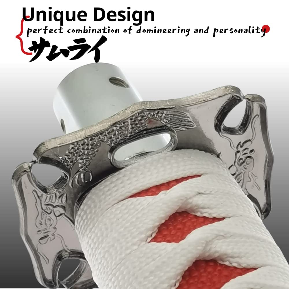 JINGLING Pomello Cambio A Spada Samurai Katana 30,8 Cm - Blu E Bianco Con 4 Adattatori Per Auto AT/MT - 5