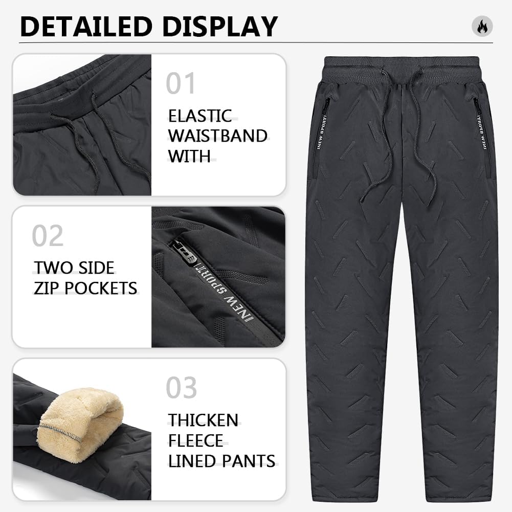 Mens Warm Fleece Sweatpants Winter Joggers Pants Sherpa Lined Athletic Sweatpants with Zipper Pockets - Image 3