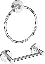 Bathroom Accessory Toilet Roll Holder & Towel Ring Set Wall Mounted, Chrome Stainless Steel Toilet Paper Holder and Hand Towel Holder for Bathroom and WC