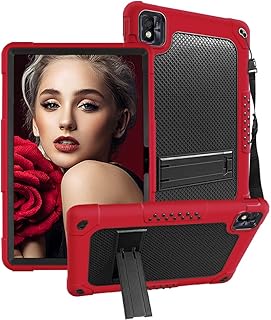 for TCL TAB10 5G 9183W / for TCL TAB 10s 10.1" FHD Tablet Case Soft Silicone Rubber Had Back Shell Kids Friendly Case Built in Stand Shoulder Strap for TCL TAB10 5G / TCL TAB 10s (Red+Black)