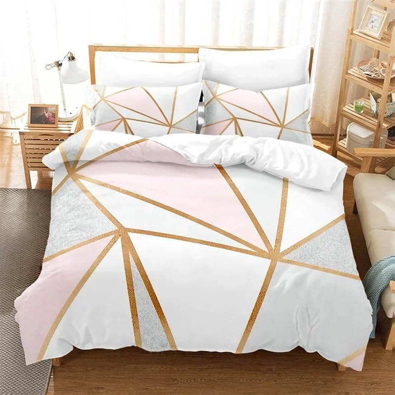 Housse de couette marbre rose et blanc 200x200 cm avec texture géométrique pour lit double