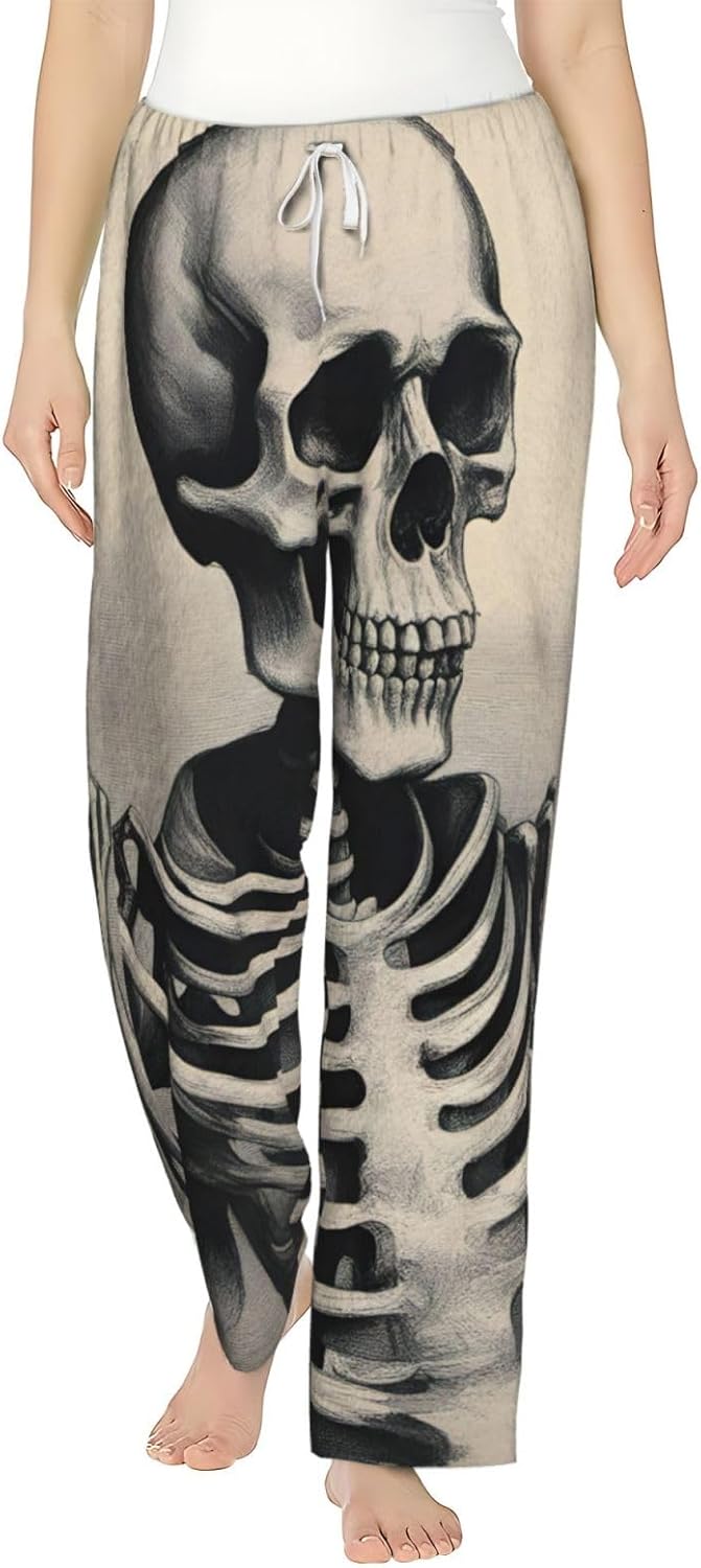 Interesting Skeleton Print Fashion Cozy Womens Flannel Pajama Pants,Perfect For Christmas And Everyday Wear