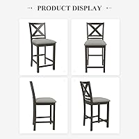 Vista 7 de COLAMY Bar Stools Set of 2, Counter Height Bar Stools, Mid Century Modern Barstools with Back, Wood Barstools for Kitchen Dining Room Bar, Dark Grey