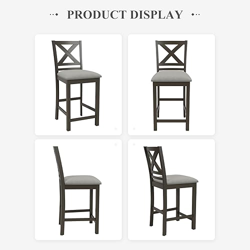 Miniatura 7 de COLAMY Bar Stools Set of 2, Counter Height Bar Stools, Mid Century Modern Barstools with Back, Wood Barstools for Kitchen Dining Room Bar, Dark Grey