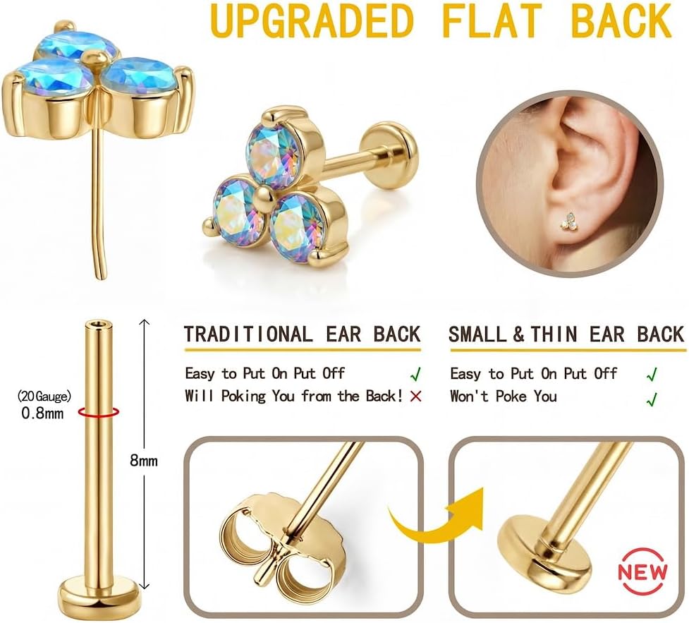 FANSING Tiny Flower Birthstone Earring Cubic Zirconia Flat Back Earrings for Women Small Stud Earrings for Cartilage Helix - Image 5